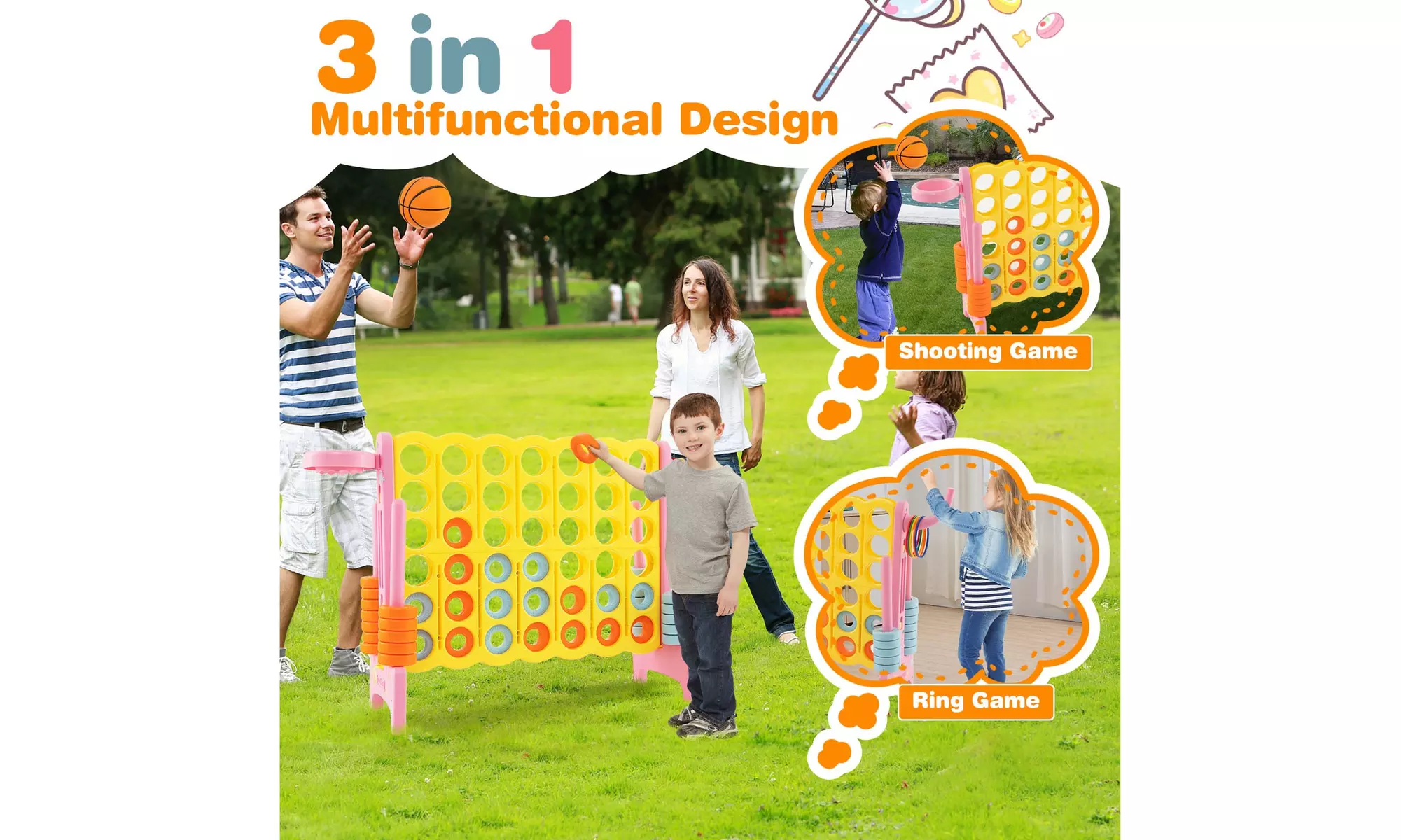 Jumbo 4-to-Score 4 in A Row Giant Game Set Stickers for Kids w/ Carry Bag