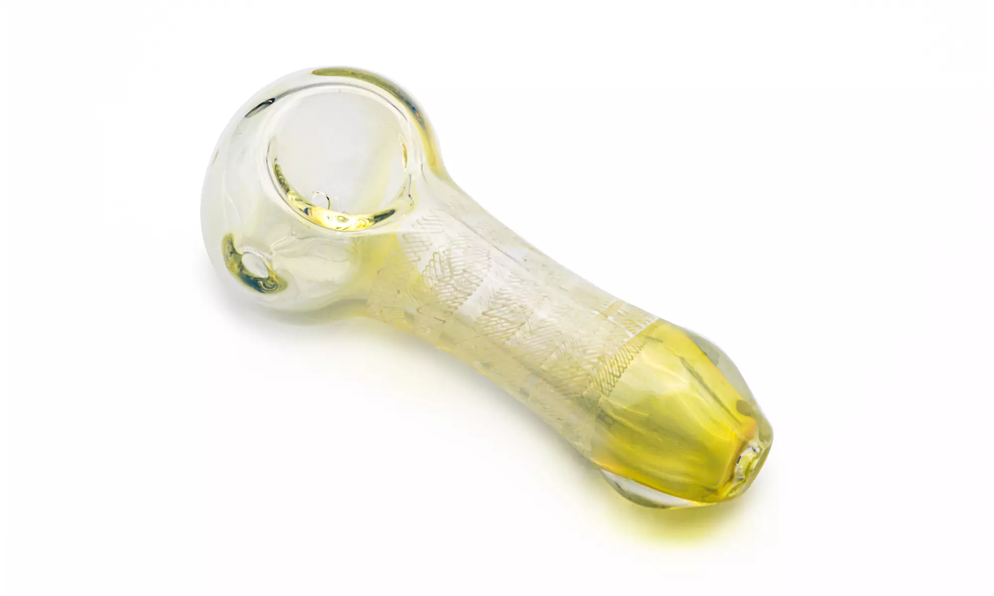 Clear and Yellow Glow in the Dark Hand Blown Glass Hand Pipe - Primary Image