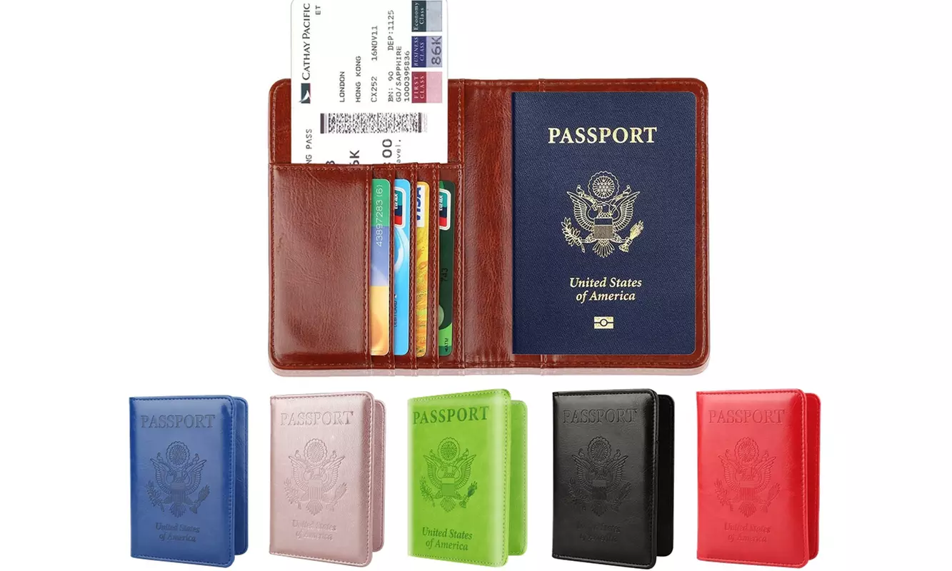 Leather Passport Holder Cover Case RFID Blocking Travel Wallet - Primary Image