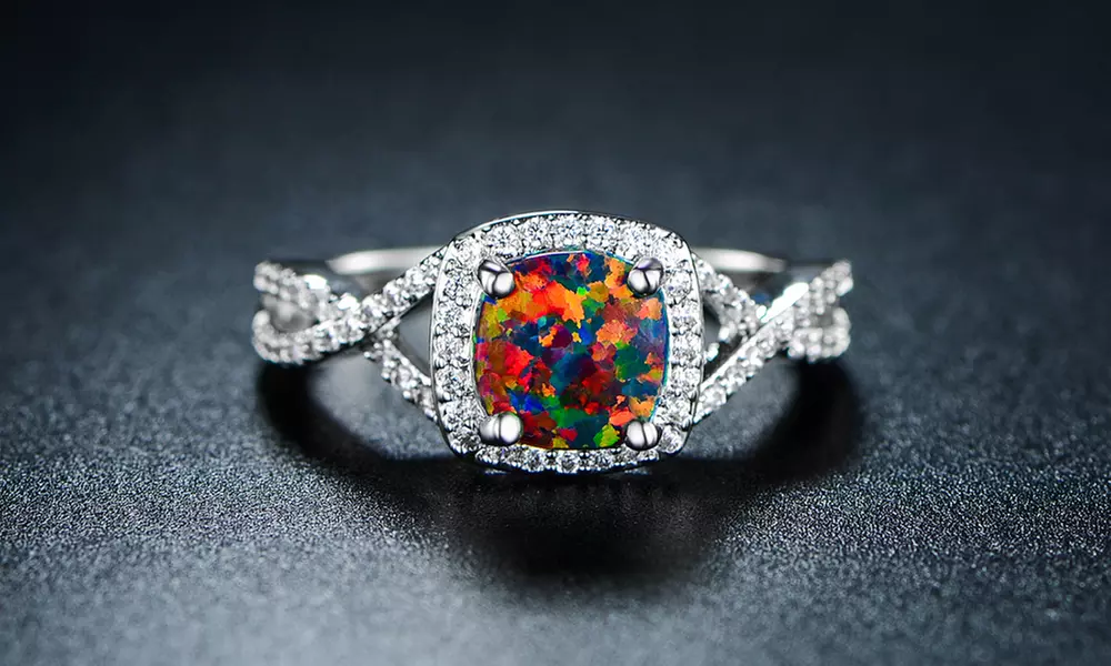 Lab-Created Black Opal Engagement Ring By Gembassy - Primary Image