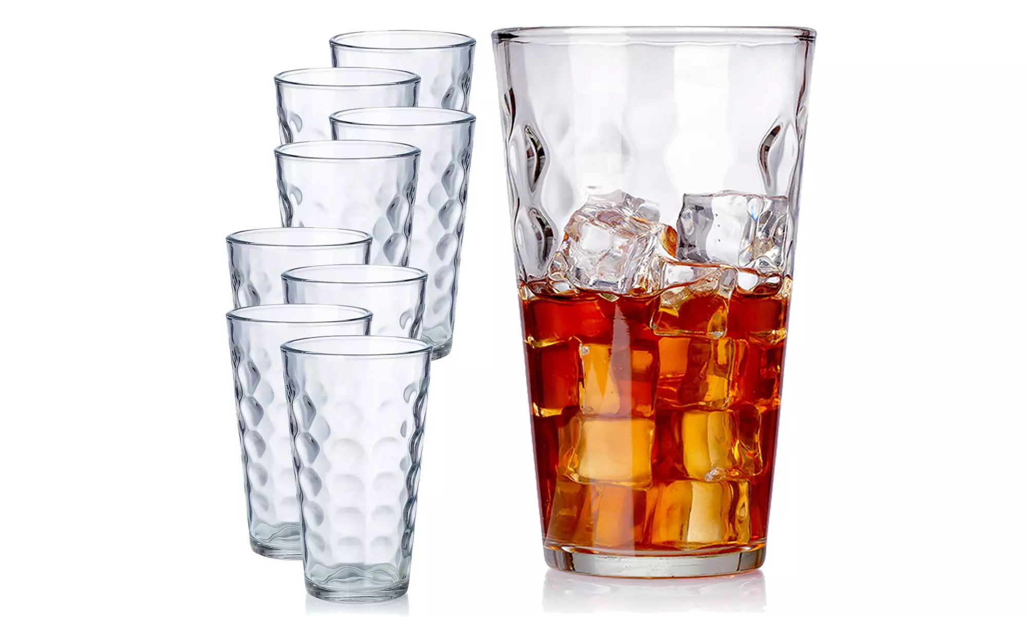 Clear Raindrop Drinking Glasses (Set of 8) -17oz Glassware Set with Heavy Base - Primary Image