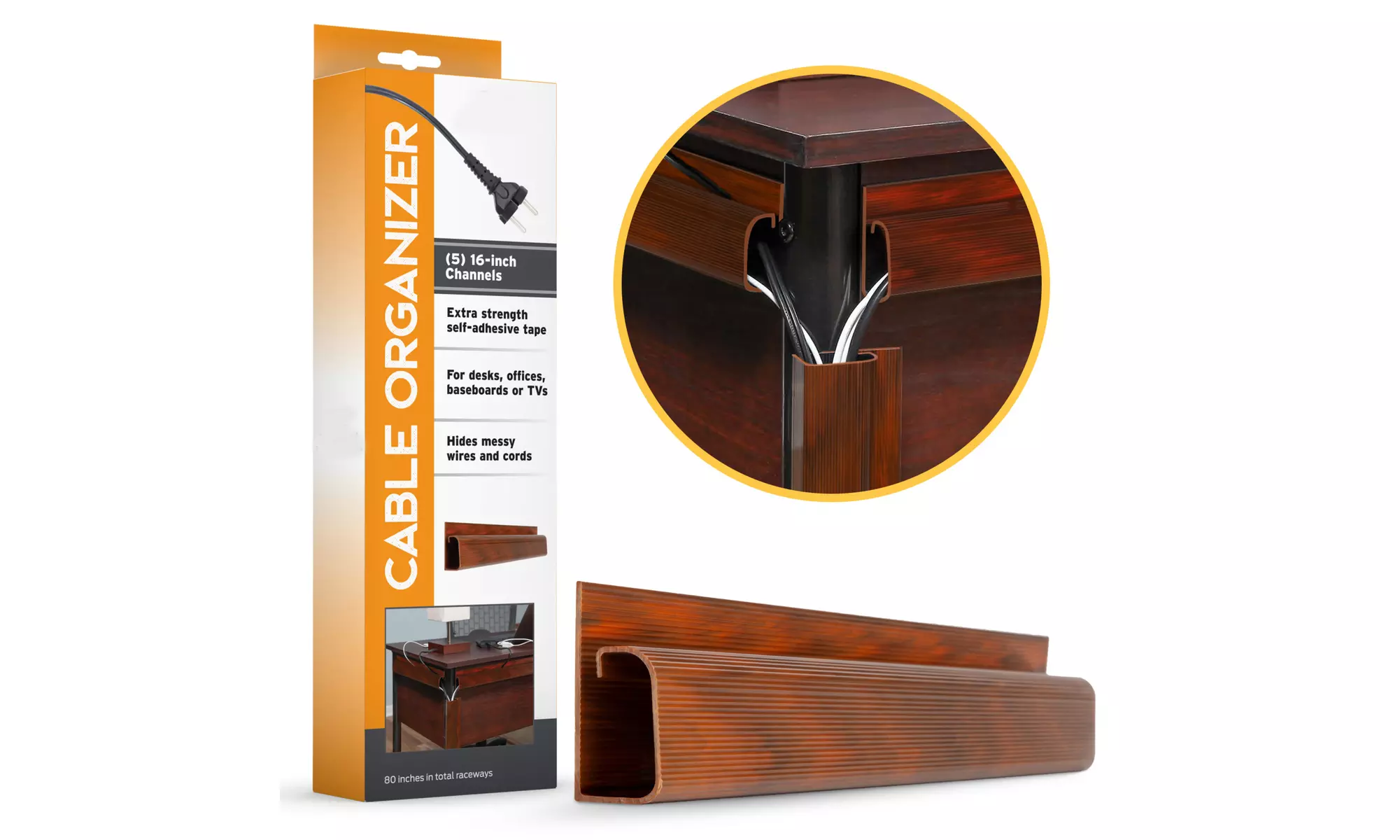 Desk Cable Organizer - 5 Grey Raceway Channels - Cord Cover Management Kit - Primary Image