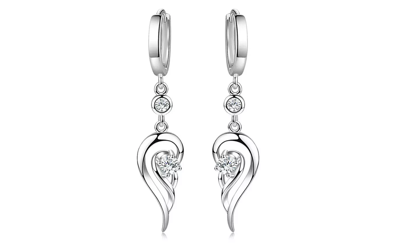 Heart Wings Cubic Zirconia Drop Dangle Earrings Jewelry