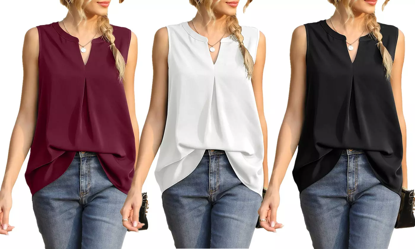 Women's Chiffon Tank Blouse Casual V Neck Sleeveless Tunic Top Shirt - Primary Image