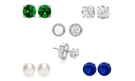 Women'sSet Of 5 Sapphire Emerald Topaz And Pearl Interchangeable Halo Stud 7 Ct Brass Silver Sapphire December