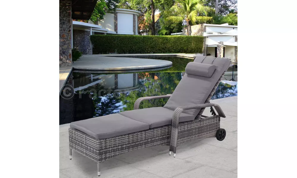 Costway Outdoor Adjustable Cushioned Chaise Lounge Recliner Chair with Wheels - Primary Image