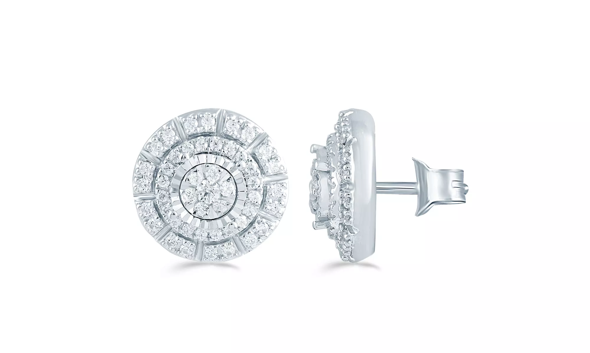 1/2Ct TW Diamond Round Cluster Stud Earring in Sterling Silver by Fifth and Fine - Second Medium