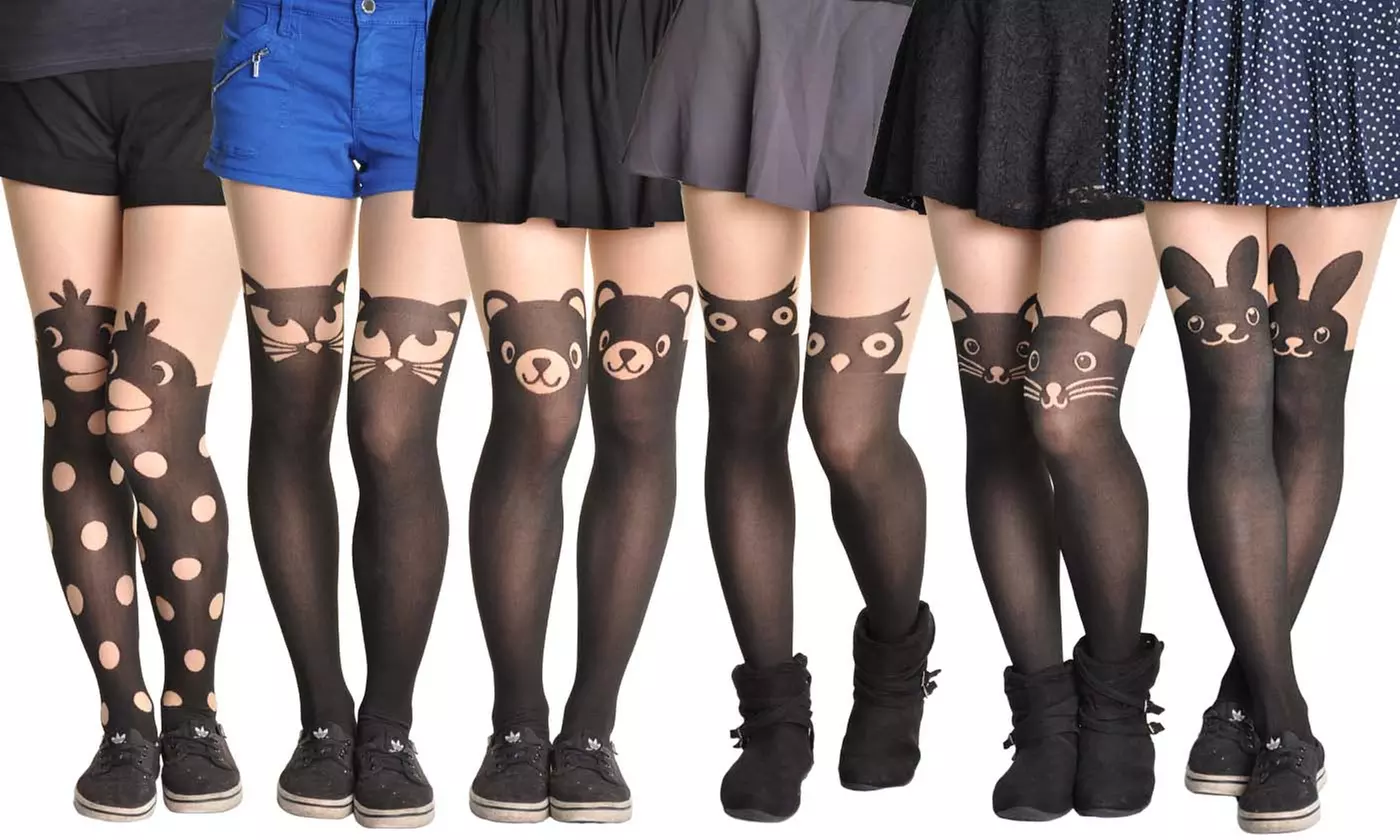 Tween Girls' Animal Pattern Faux Thigh-High Pantyhose (1-Pack or 6-Pack) - Primary Image