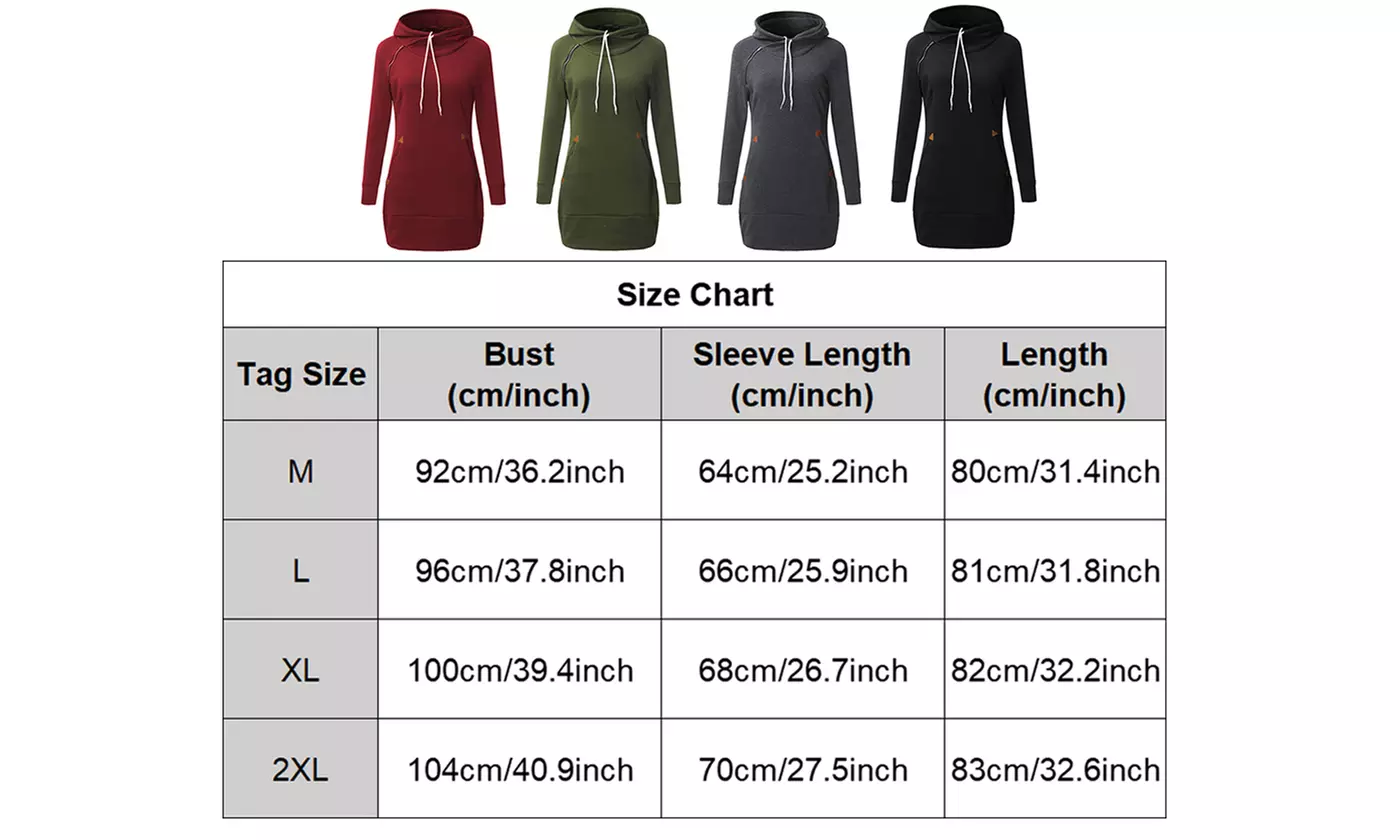 Womens Long Sleeve Hoodie Sweatshirt Pullover Sweater Jumper Dress with Pocket