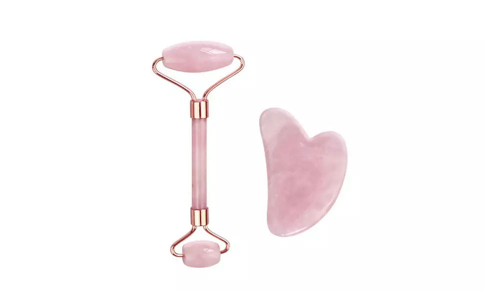 Jade Roller Massager Natural Stones Rose Crystal Gua Sha - Second Medium