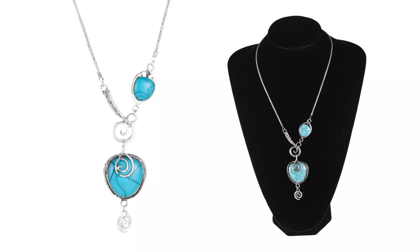 Genuine Turquoise Pendant Necklace for Women Silver Vintage Personalized Jewelry