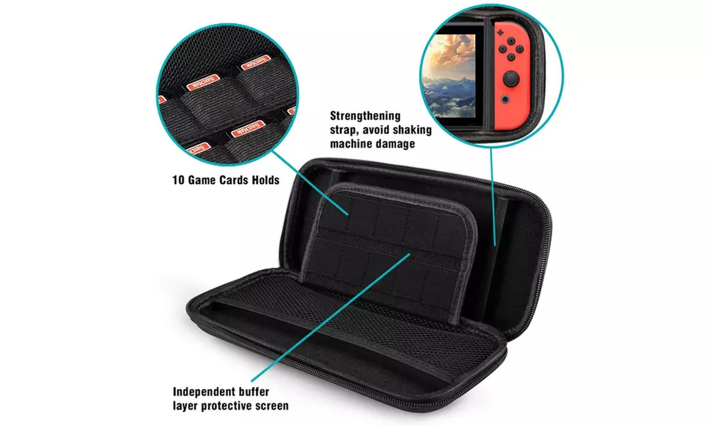 case for nintendo switch eva hard protective carrying bag screen protector film - Primary Image