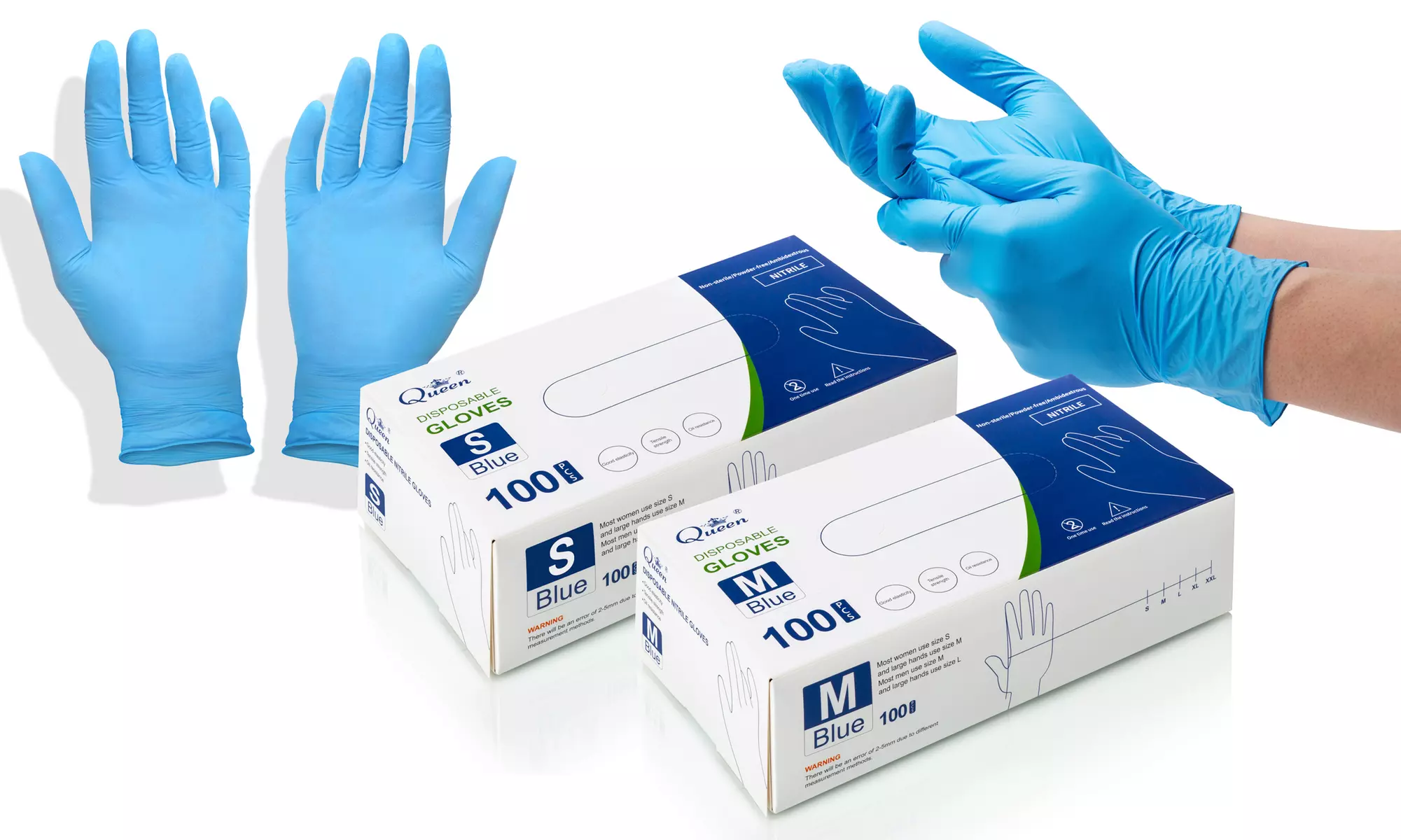 Queen Non-Sterile Powder Free Nitrile Disposable Laboratory Gloves, Small-Medium - Primary Image