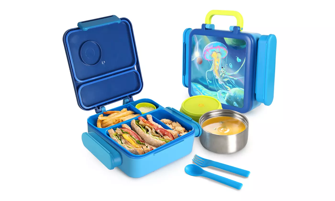 NewHome Kids' Thermal Lunch Box with Insulated Bag, 2 Compartments, Spoon, Fork - Primary Image