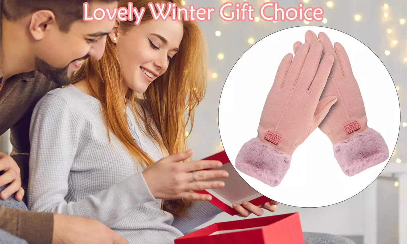 Womens Winter Glove Foldable Faux Fur Earmuffs Set
