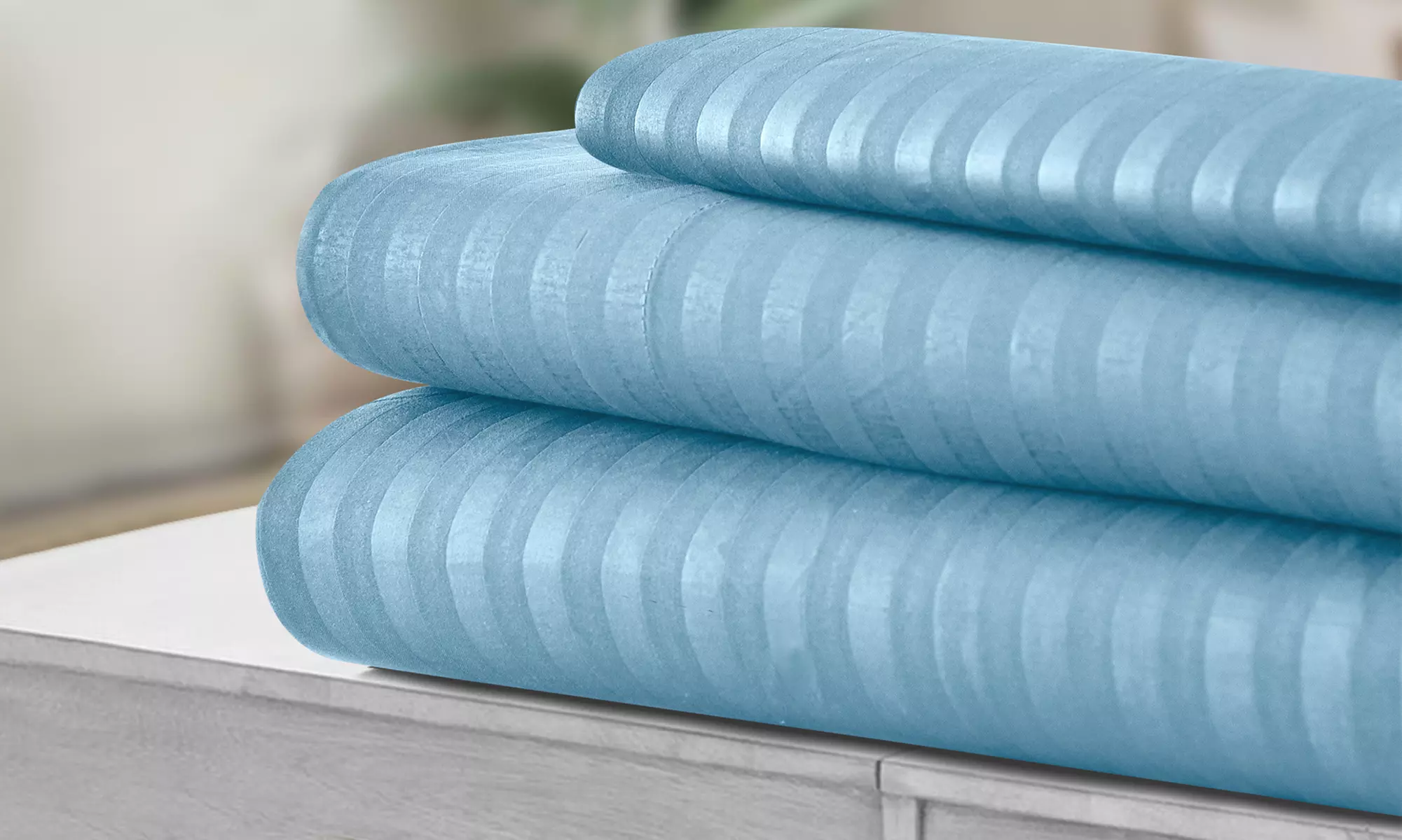 Lux Decor 4 Piece Stripe Bed Sheet Set Microfiber Deep Pocket Bedding Sheets