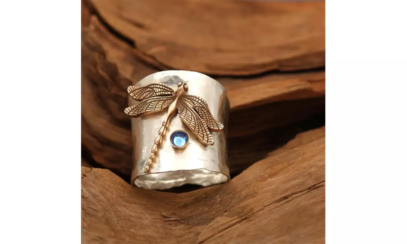 Women Silver Plated Crystal Dragonfly Ring Ladies Ring - Second Medium
