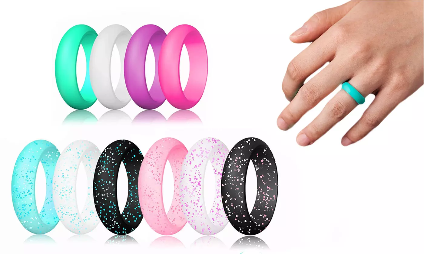 10-Pack Women Silicone Rings Wedding Stackable Durable Rubber Bands