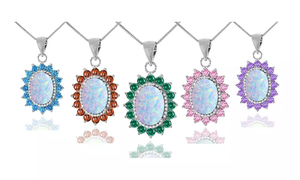 8.0 Cttw White Fire Opal Gemstone Pendant in Sterling Silver - Primary Image