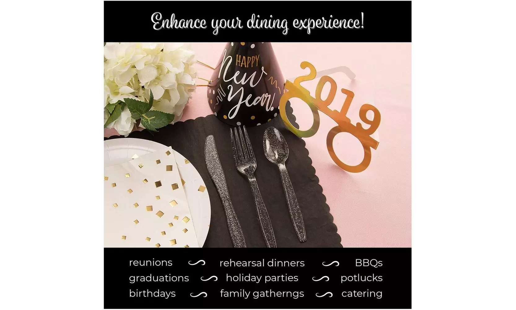 Juvale Silver Glitter Plastic Cutlery Set of 48 Forks Knives and Spoons (Silver) - Second Medium