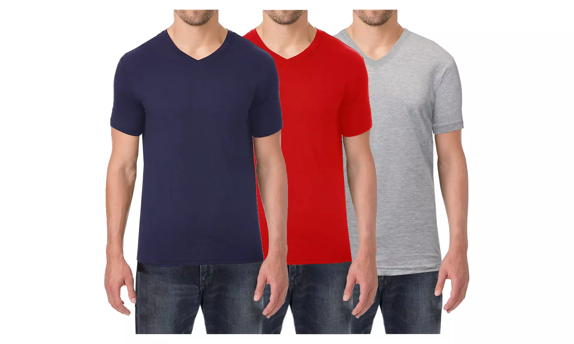 3-Pack Men's Short Sleeve V-Neck Cotton-Stretch Tee (S-2XL)