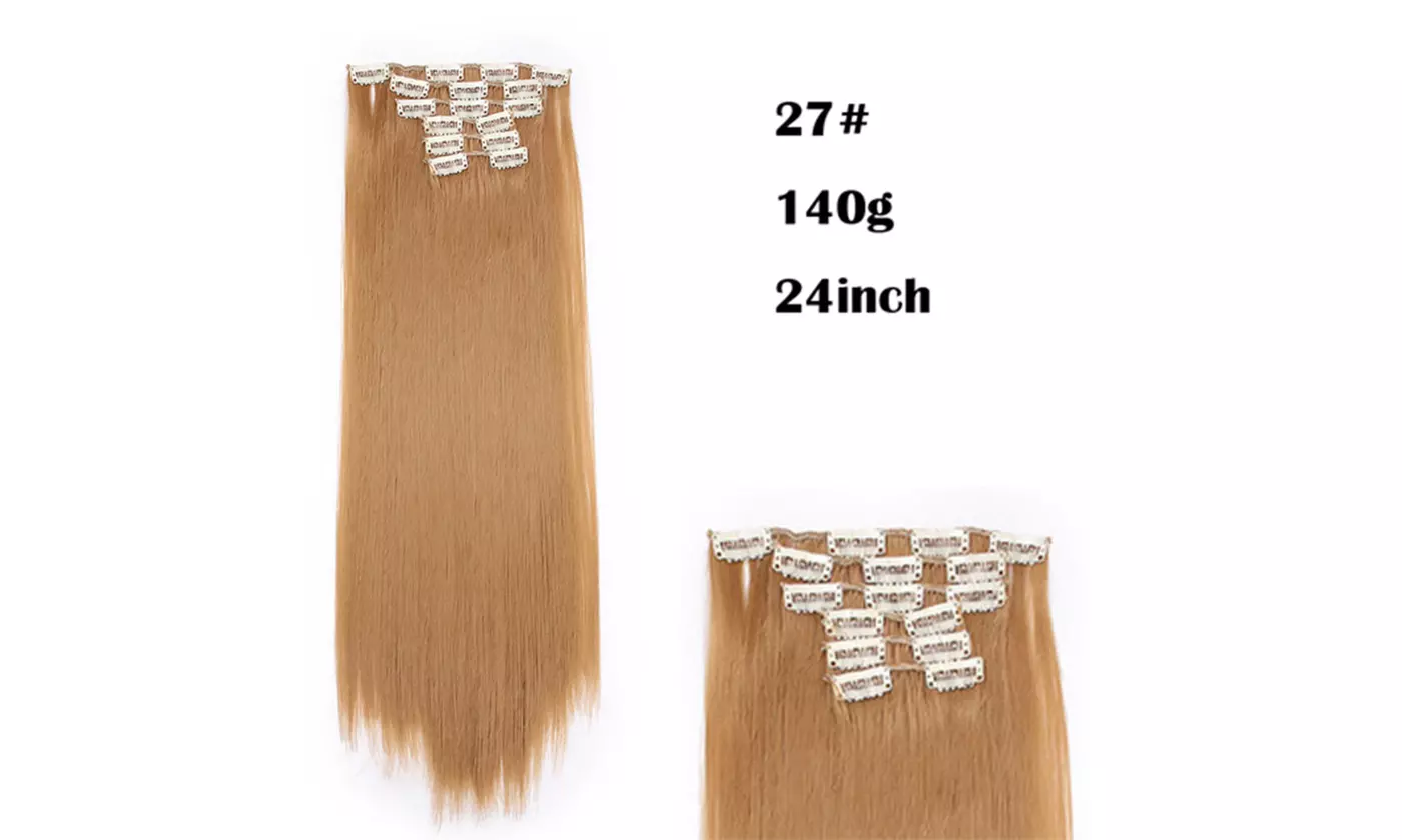16 clips Long Straight Synthetic Hair Extensions Clips High Temperature Fiber