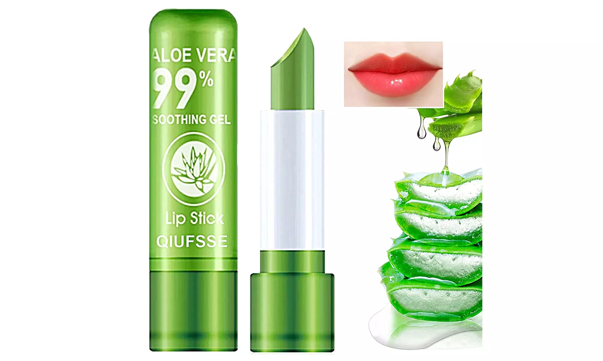2PCS Aloe Vera Lipstick,QIUFSSE Moisturizing Aloe Lipstick Magic - Primary Image