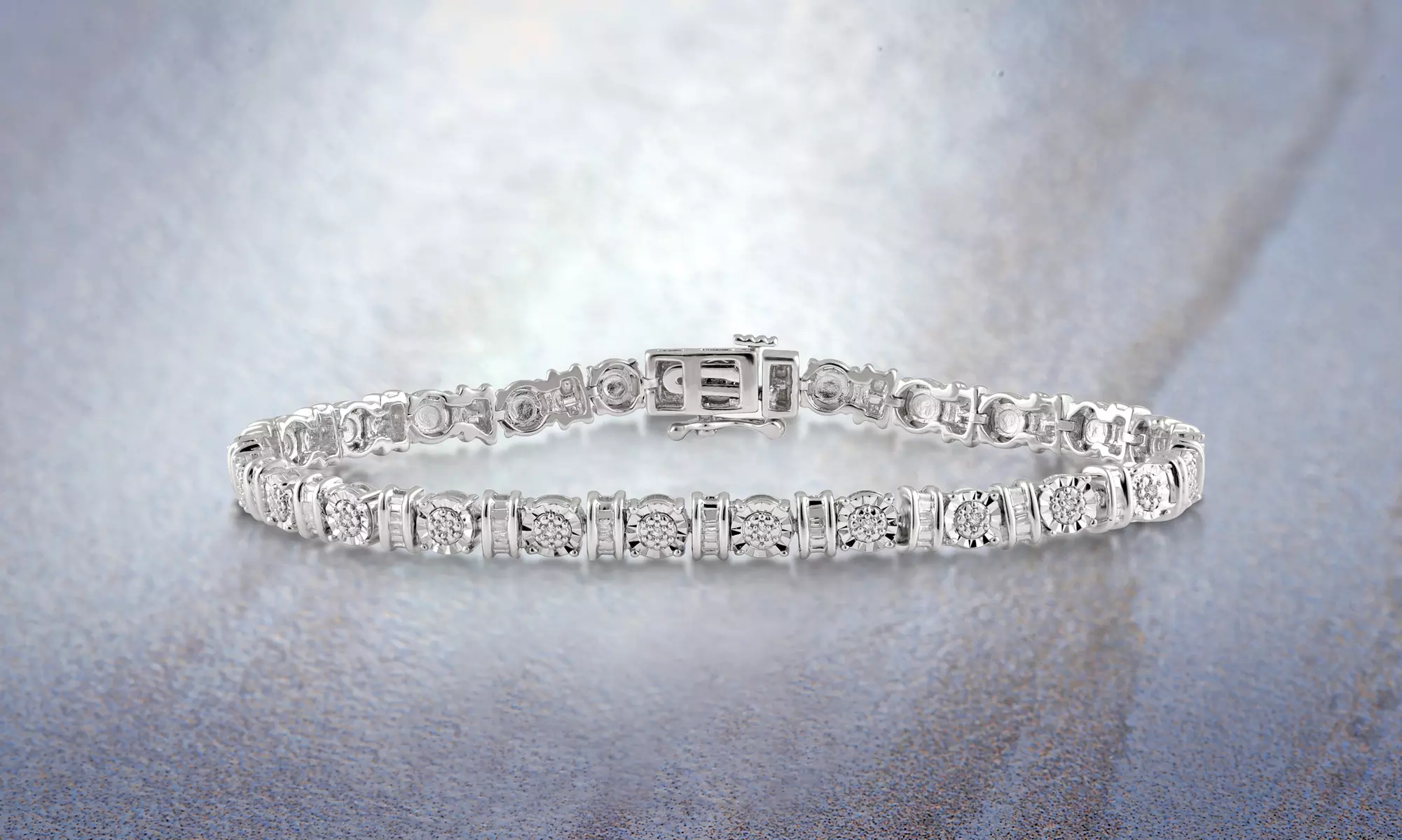 1/4 CTTW Diamond Tennis Bracelet with Baguette Accents in Silver By DiamondMuse - Primary Image