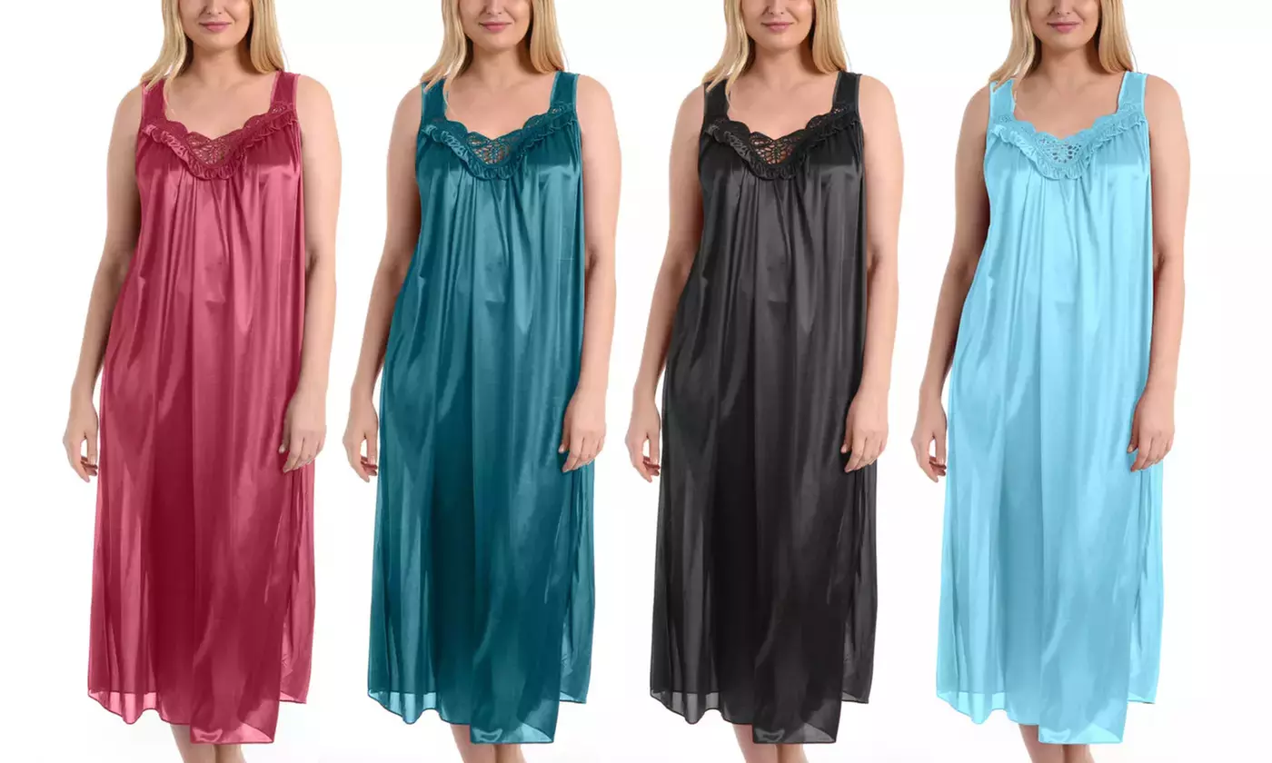 EZI Womens Silky Long Sleeveless Nightgown (Available in Plus Sizes) - Primary Image