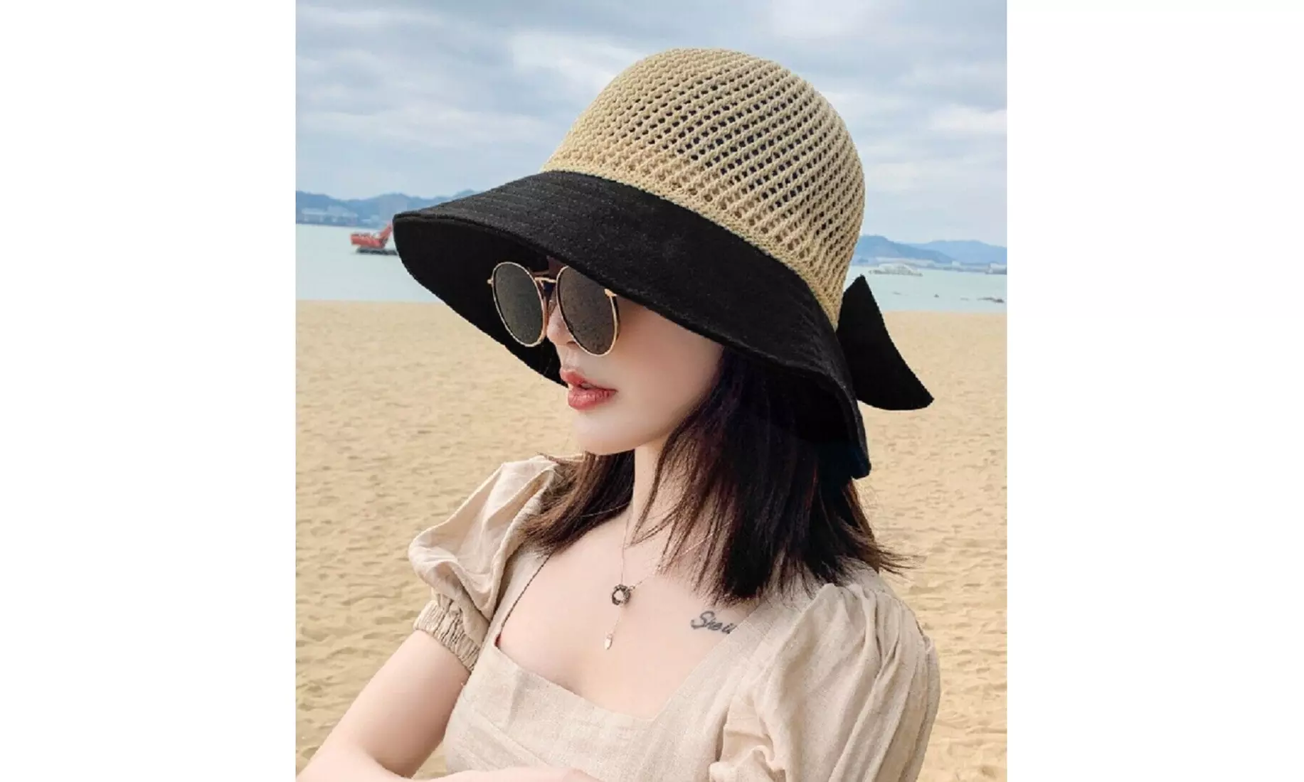 Women Wide Brim Floppy Sun Beach Straw Hat 