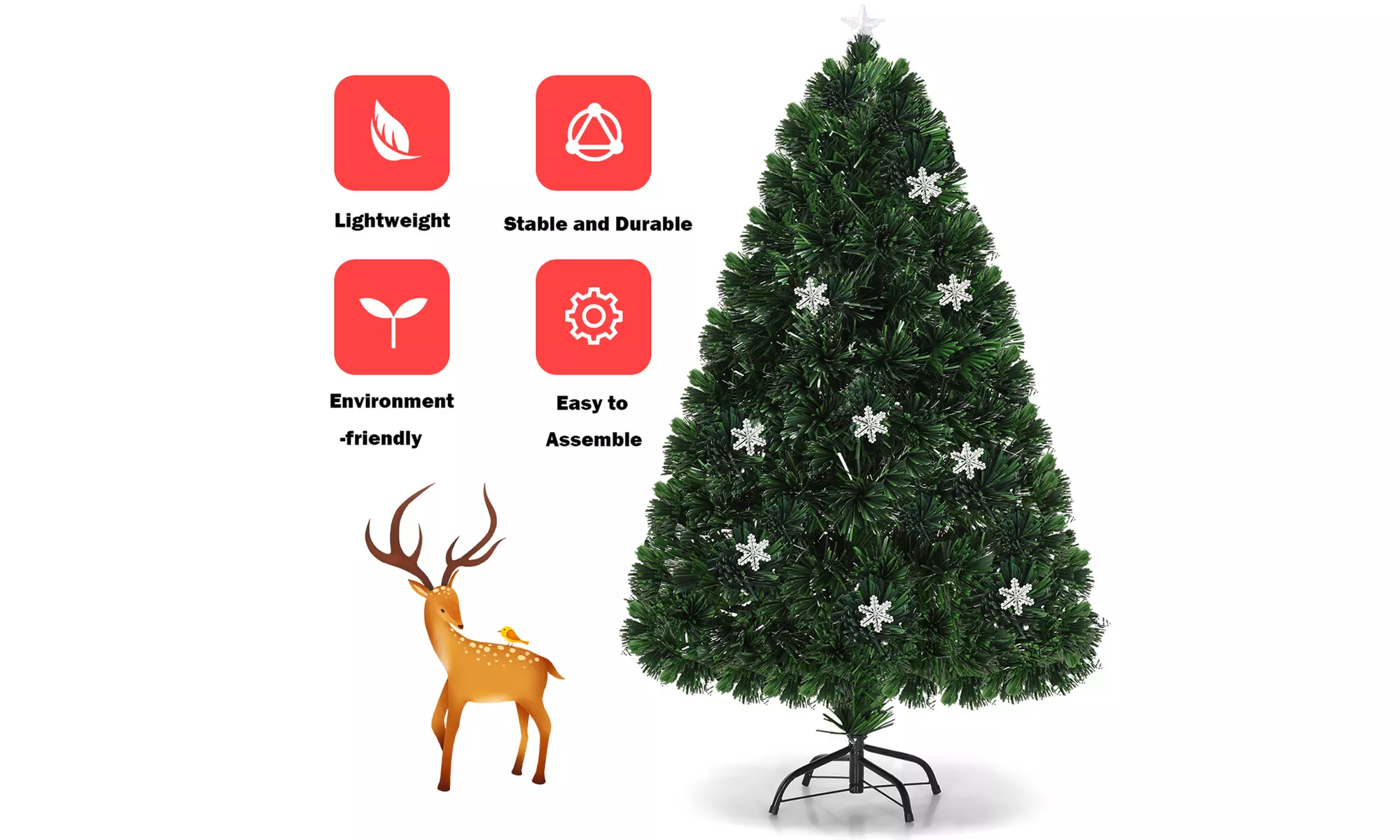 Costway 6' Pre-Lit Fiber Optic Artificial Christmas Tree w/Multi-Color Lights