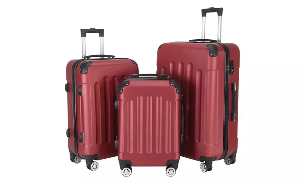 3-in-1 Portable ABS Trolley Case 20" / 24" / 28" Wine Red