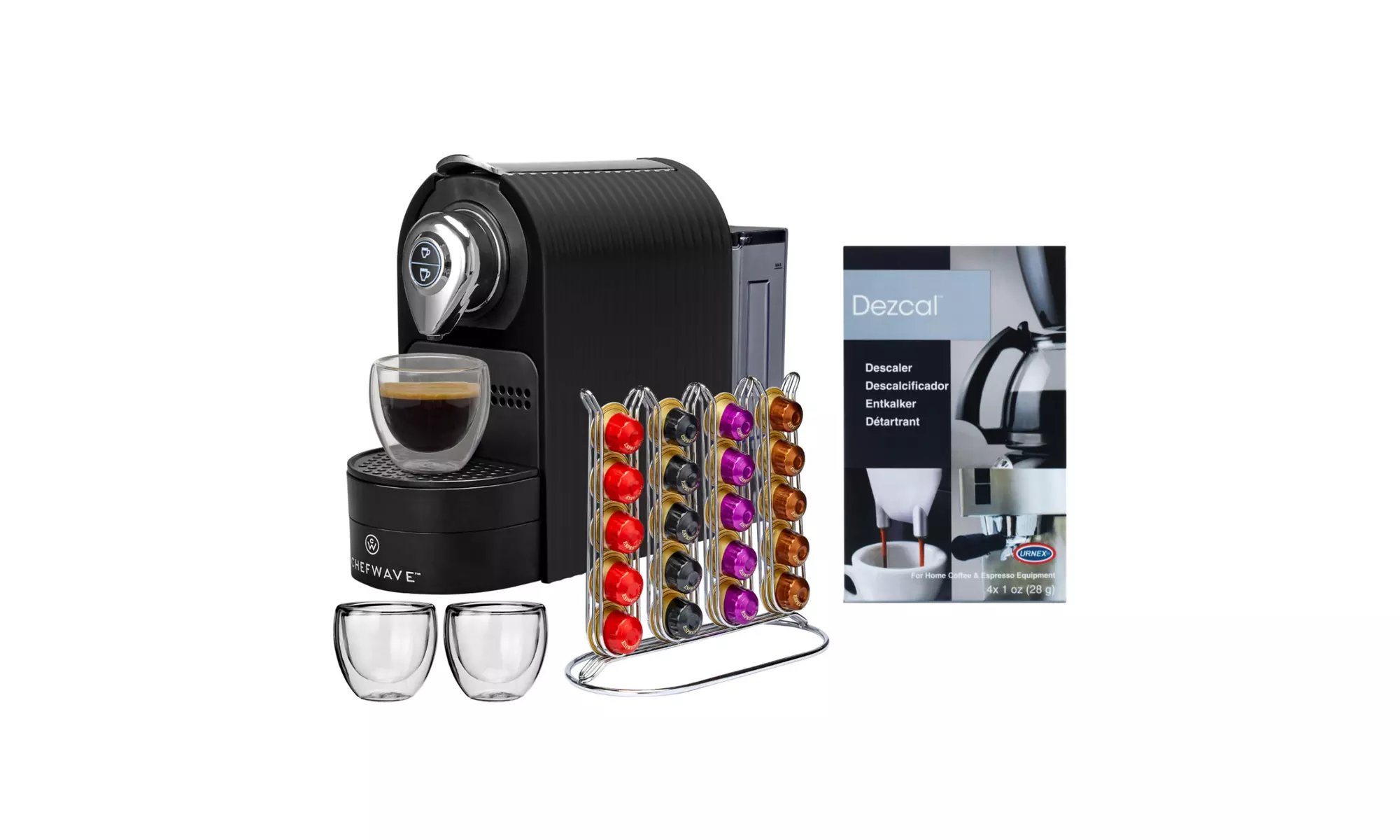 ChefWave Espresso Machine for Nespresso (Black), Capsule Holder and Cups Bundle - Primary Image