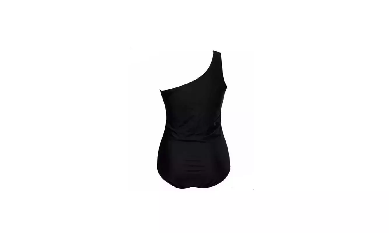 Plus Size One Shoulder Mesh Swim Suit - Second Medium