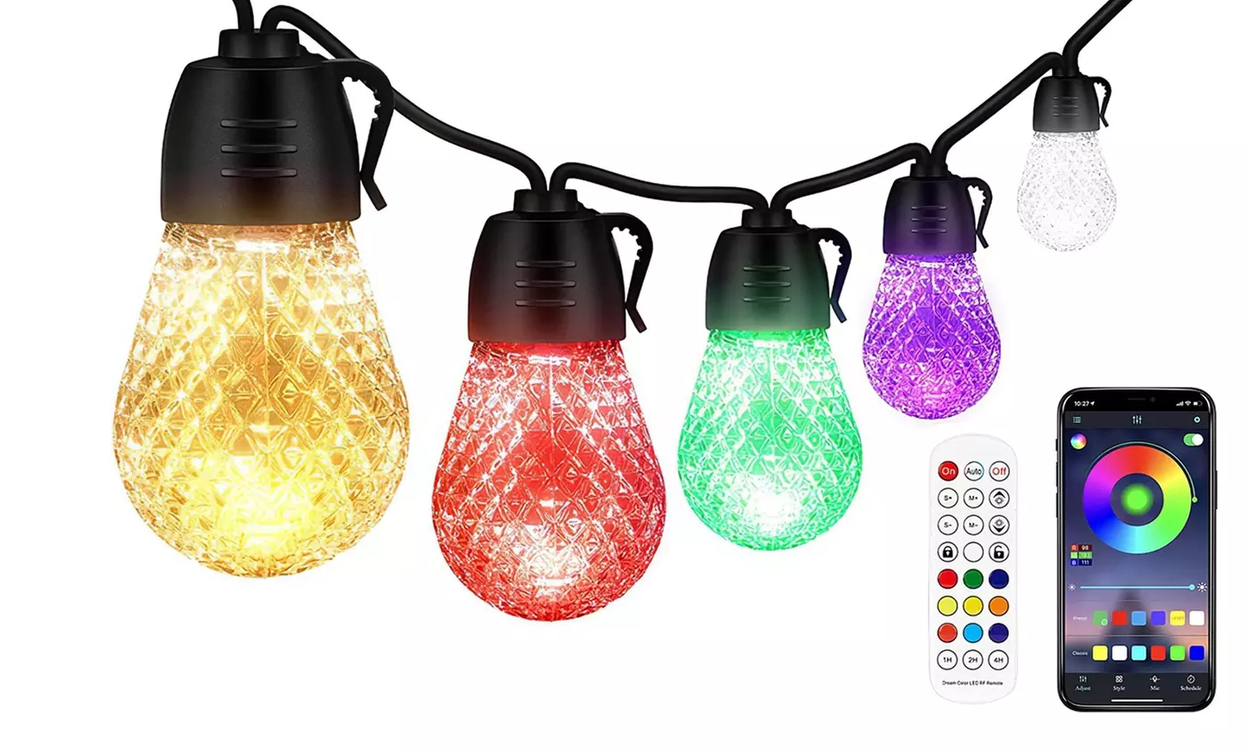 iMounTEK 52.5FT RGB Outdoor String Lights 15-LED Color Changing w/ Remote & App
