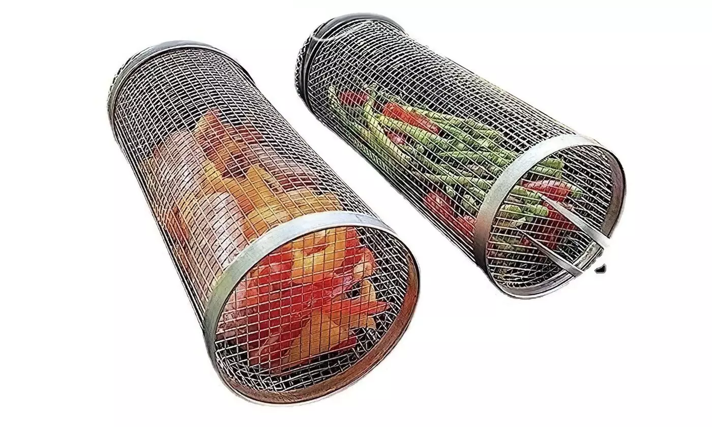 iMounTEK Two-Pack 360-Degree Rolling Stainless Steel Grill Basket