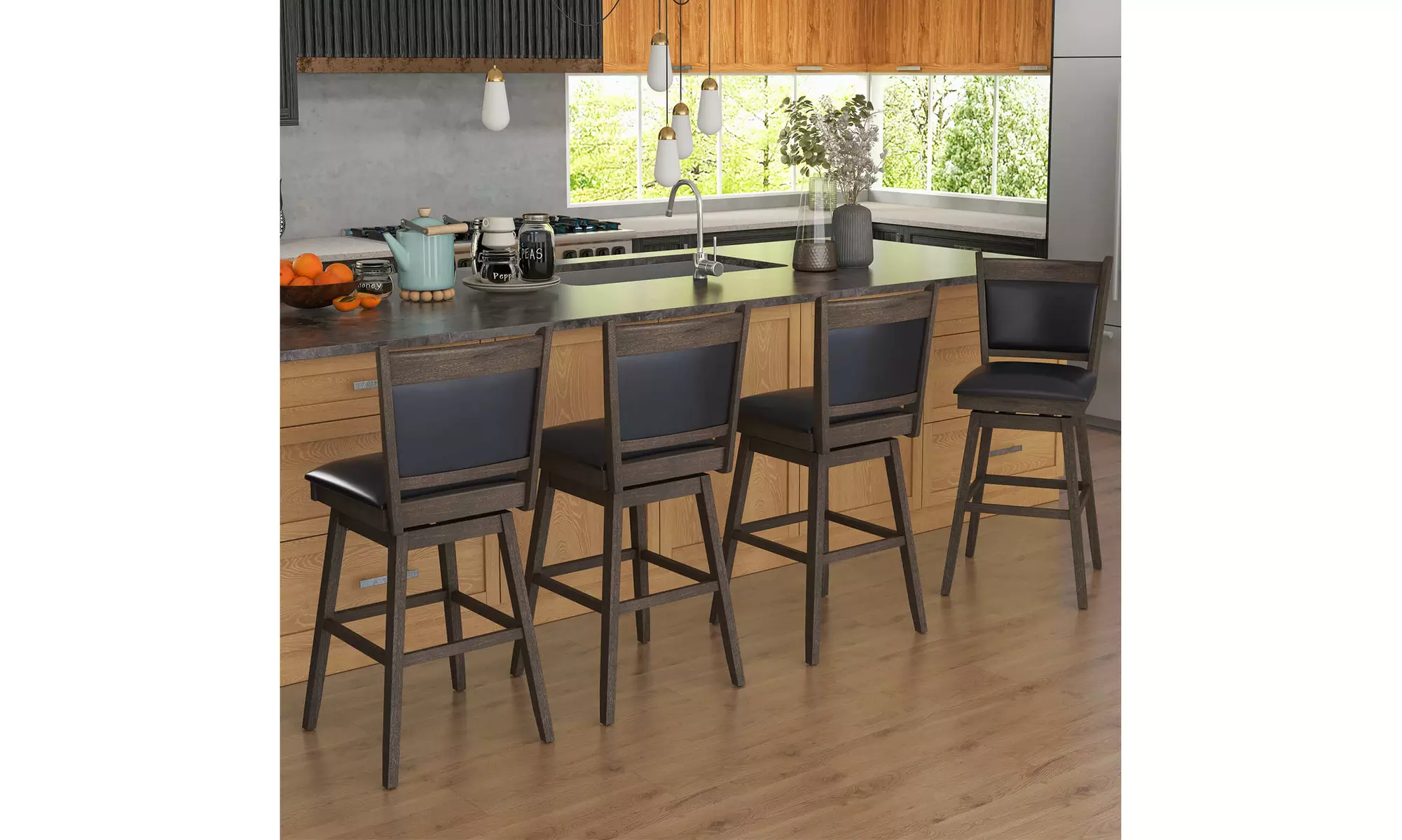 Costway Swivel Bar Stools Set of 2 with Back Rubber Wood Legs Sturdy Footrest