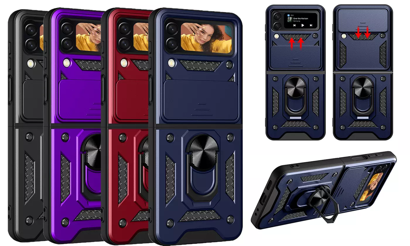 For Samsung Galaxy Z Flip 4 5G Case Shockproof Ring Stand Slide Camera Cover - Primary Image