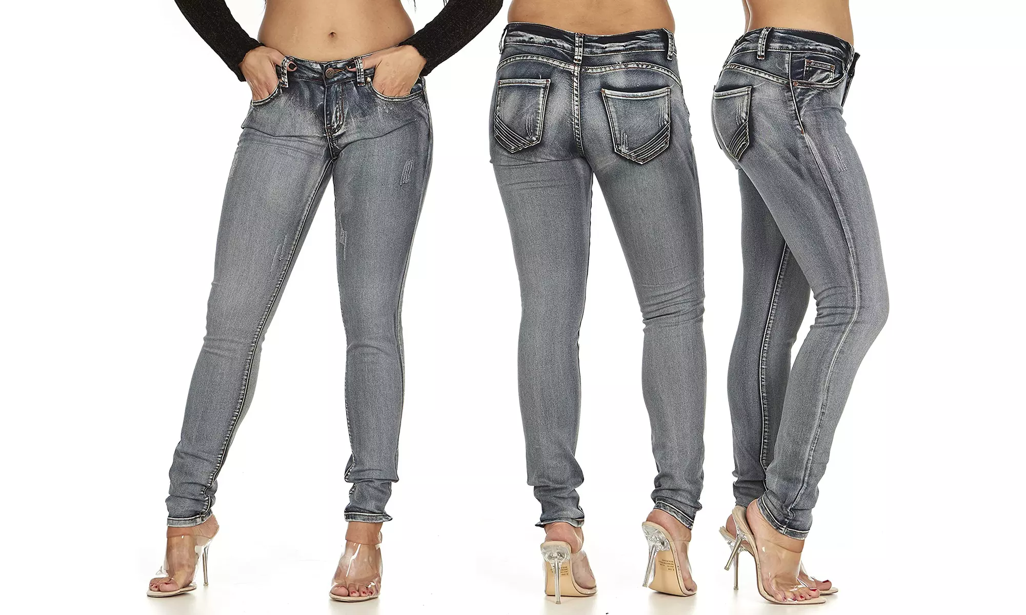 V I P JEANS Womens Skinny Slim Fit Stretchy Sand Washed Soft Denim - Second Medium