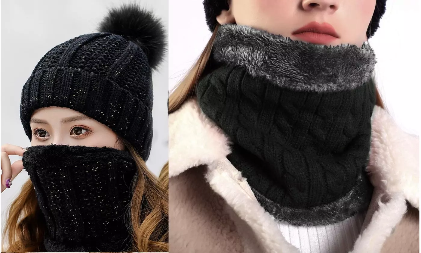 Unisex Men's Women's Winter Beanie Hat and Neck Warmer Warm Knit Hat Set