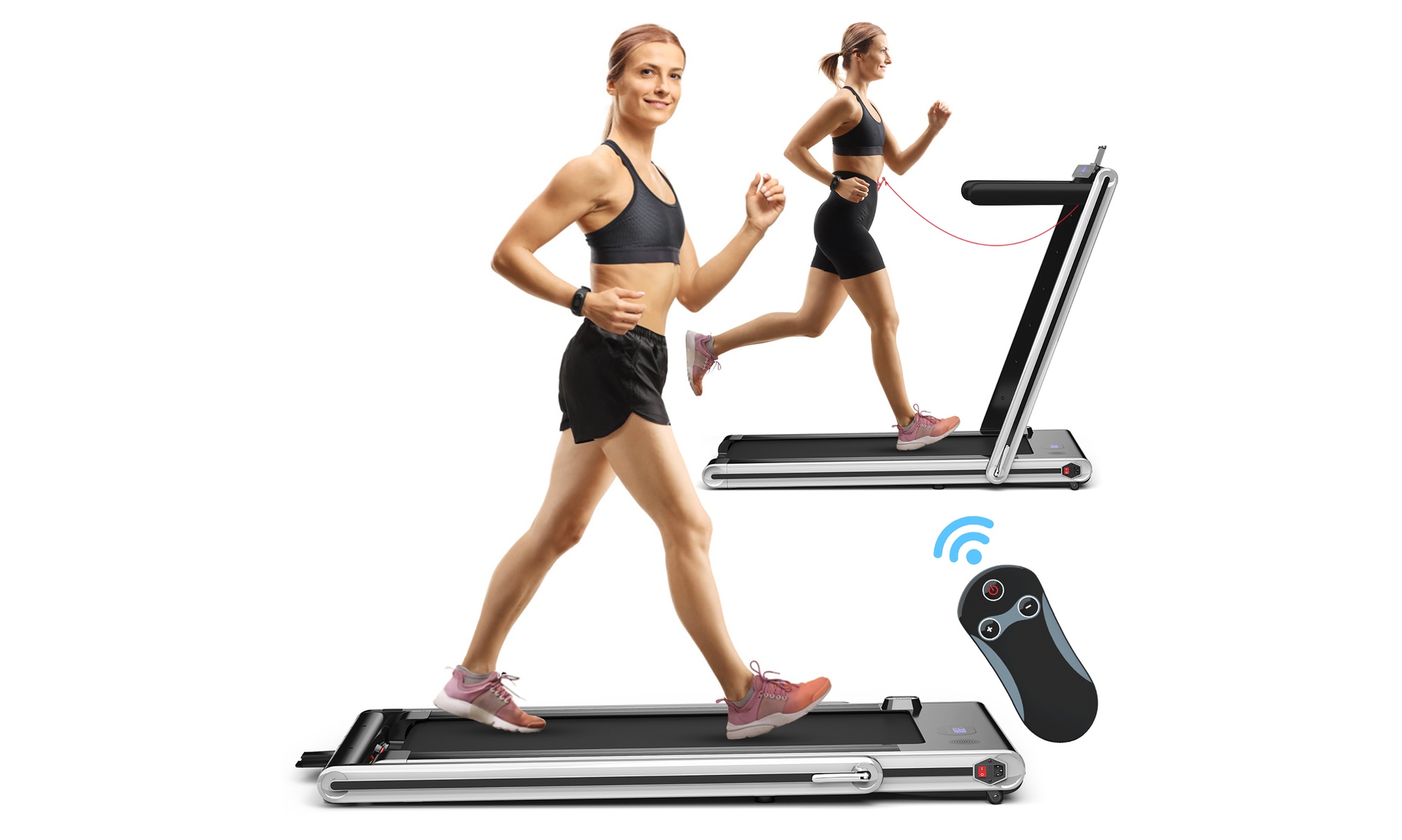 Costway 2-in-1 Folding Treadmill 2.25HP Jogging Machine w/ Dual LED Display