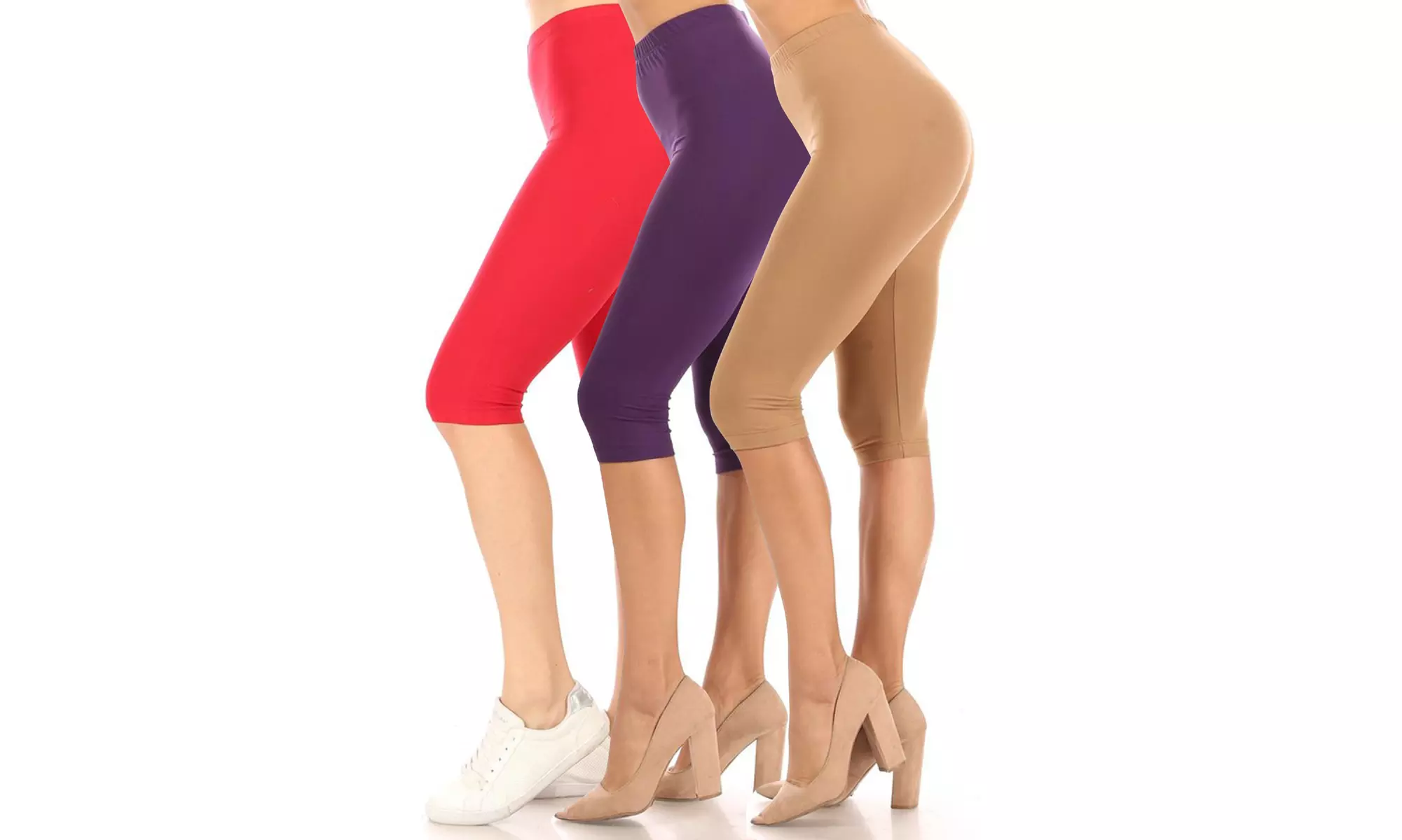 Women's Casual Solid Slim Running Yoga Capri Leggings (Pack of 3)