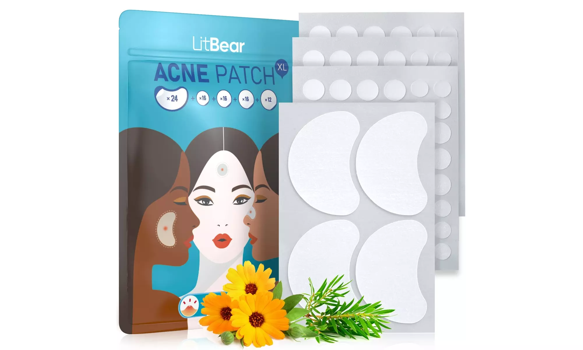 LitBear Acne Pimple Patches, 5 Sizes 84 Patches for Large Zit - Second Medium