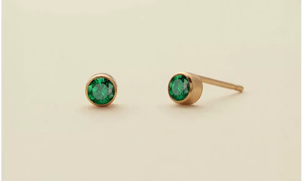 4mm Birthstone Stud Earrings in 14K Gold Plated Stainless Steel, 12 Colors