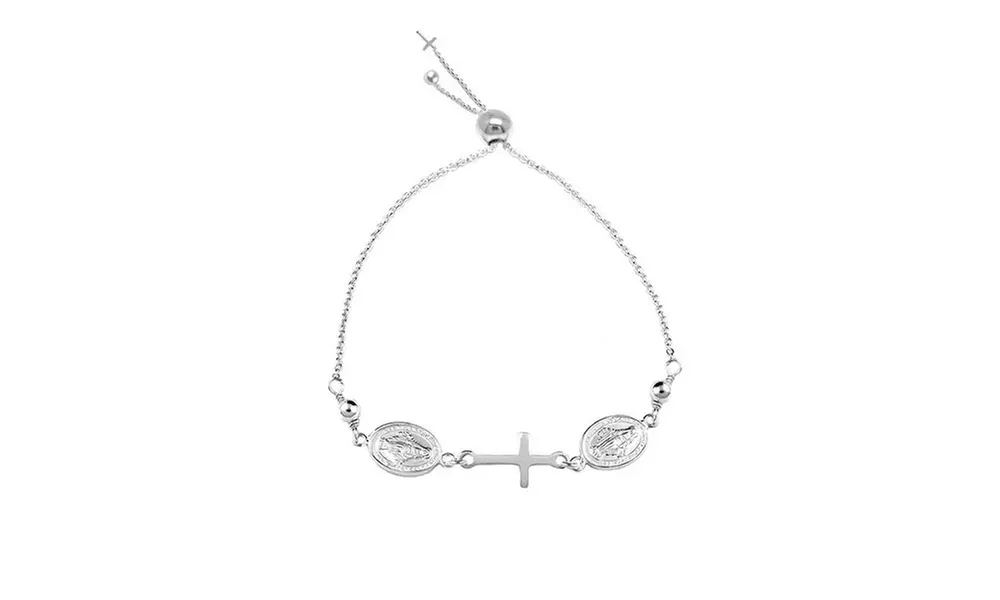 Italian Sterling Silver 9" Adjustable Cross Faith Bracelet