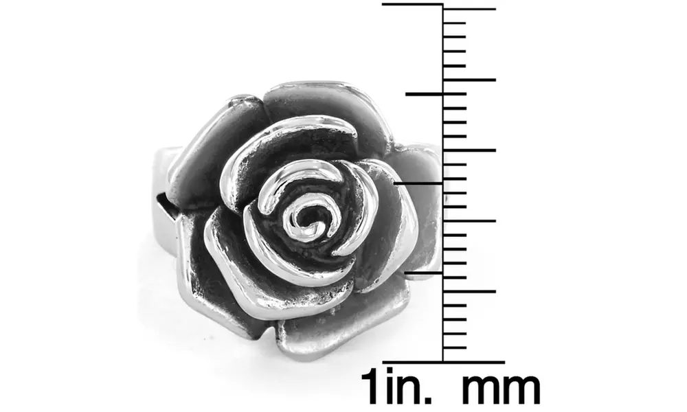 Stainless Steel Blooming Antiqued Rose Ring