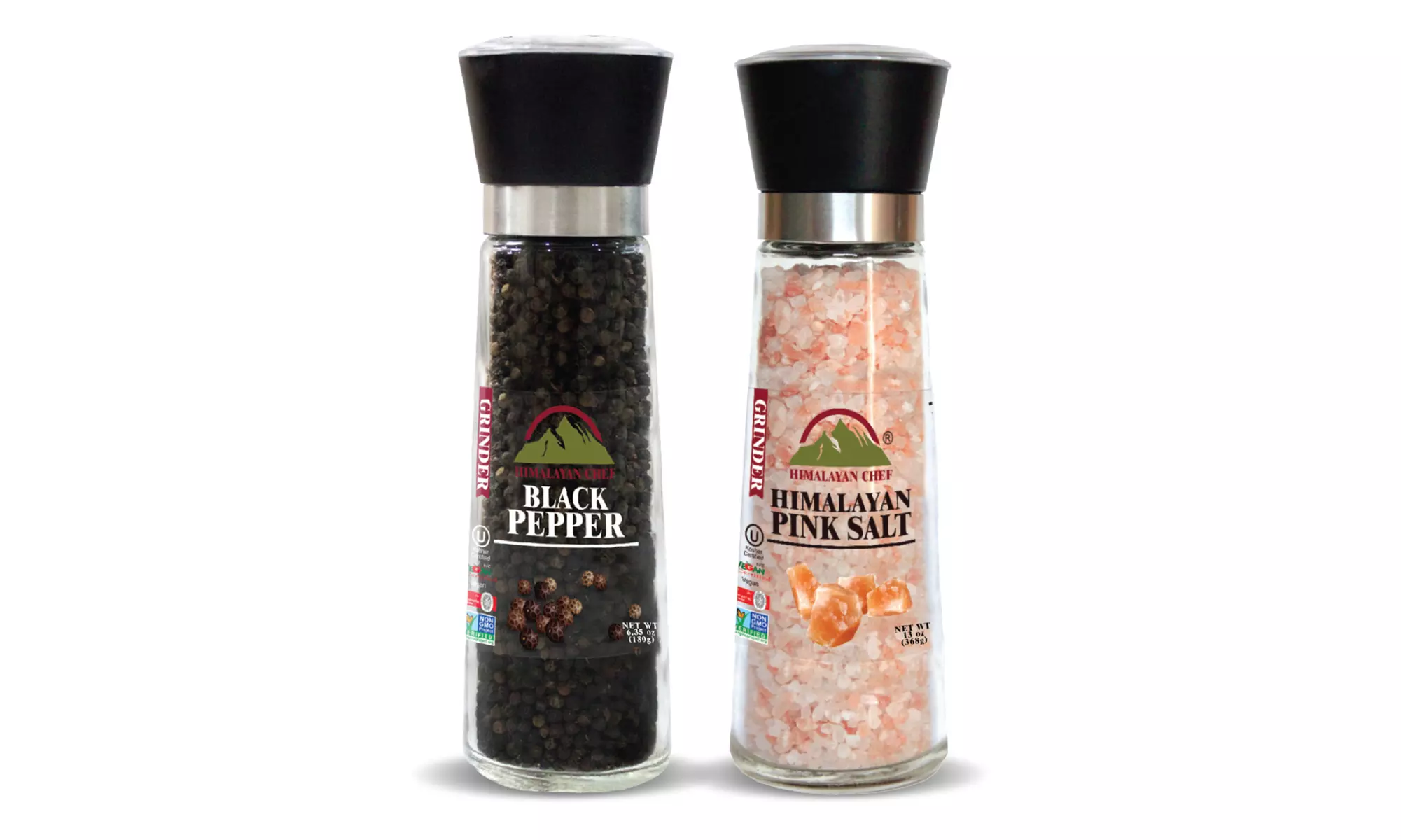 Himalayan Pink Salt and Paper Grinder Gift Set -  Himalayan Chef - Primary Image