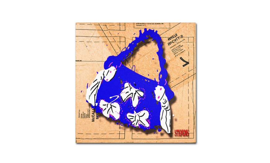 Image 1: Roderick Stevens 'Bow Purse White on Blue' Canvas Art