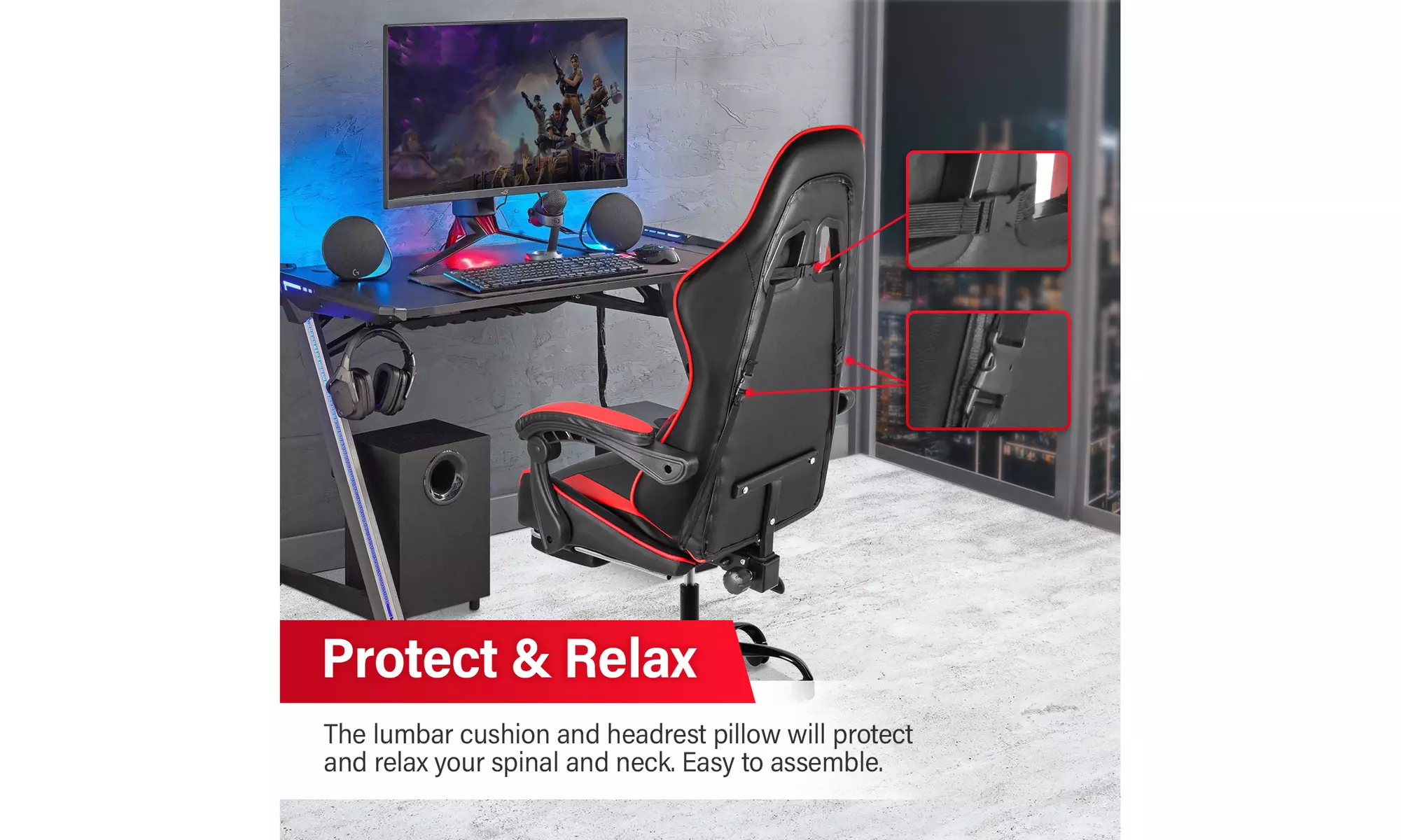 Racing Video Backrest and Seat Height Recliner Gaming  Adjustable Swivel Chair