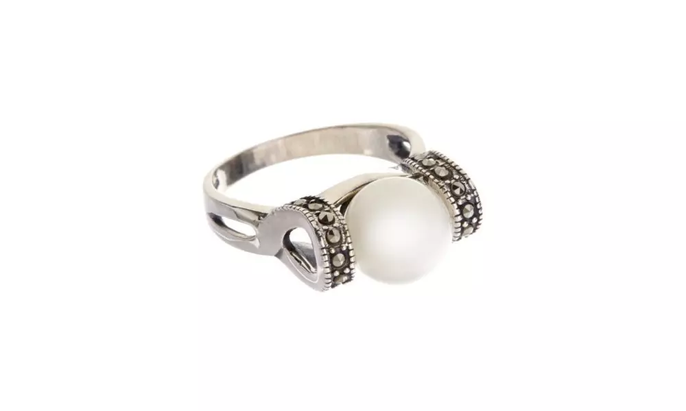 Genuine Marcasite and Freshwater Pearl Sterling Silver Ring